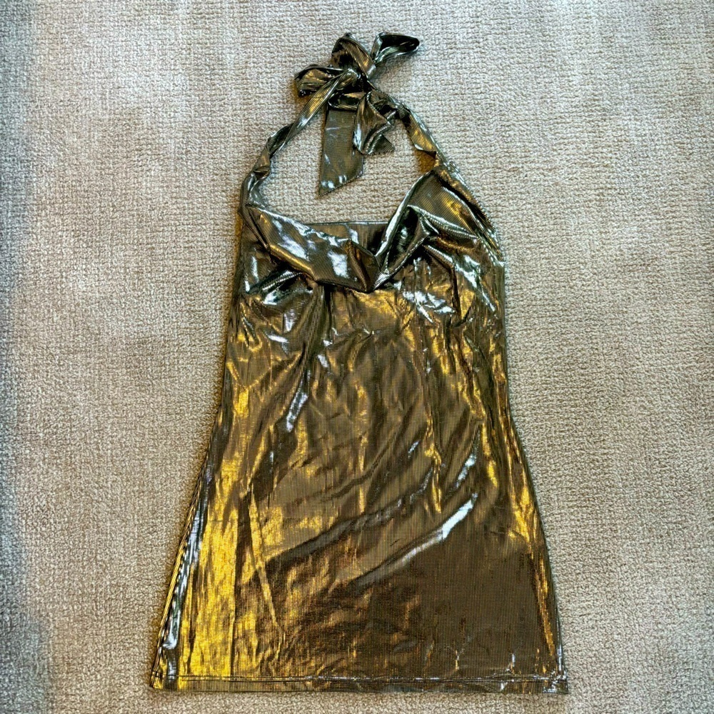 SHEIN Gold Metallic Mini Dress - size L​